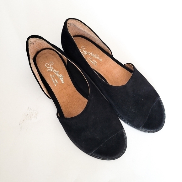 Seychelles black open toe flats Summer Shoes - Picture 1 of 12